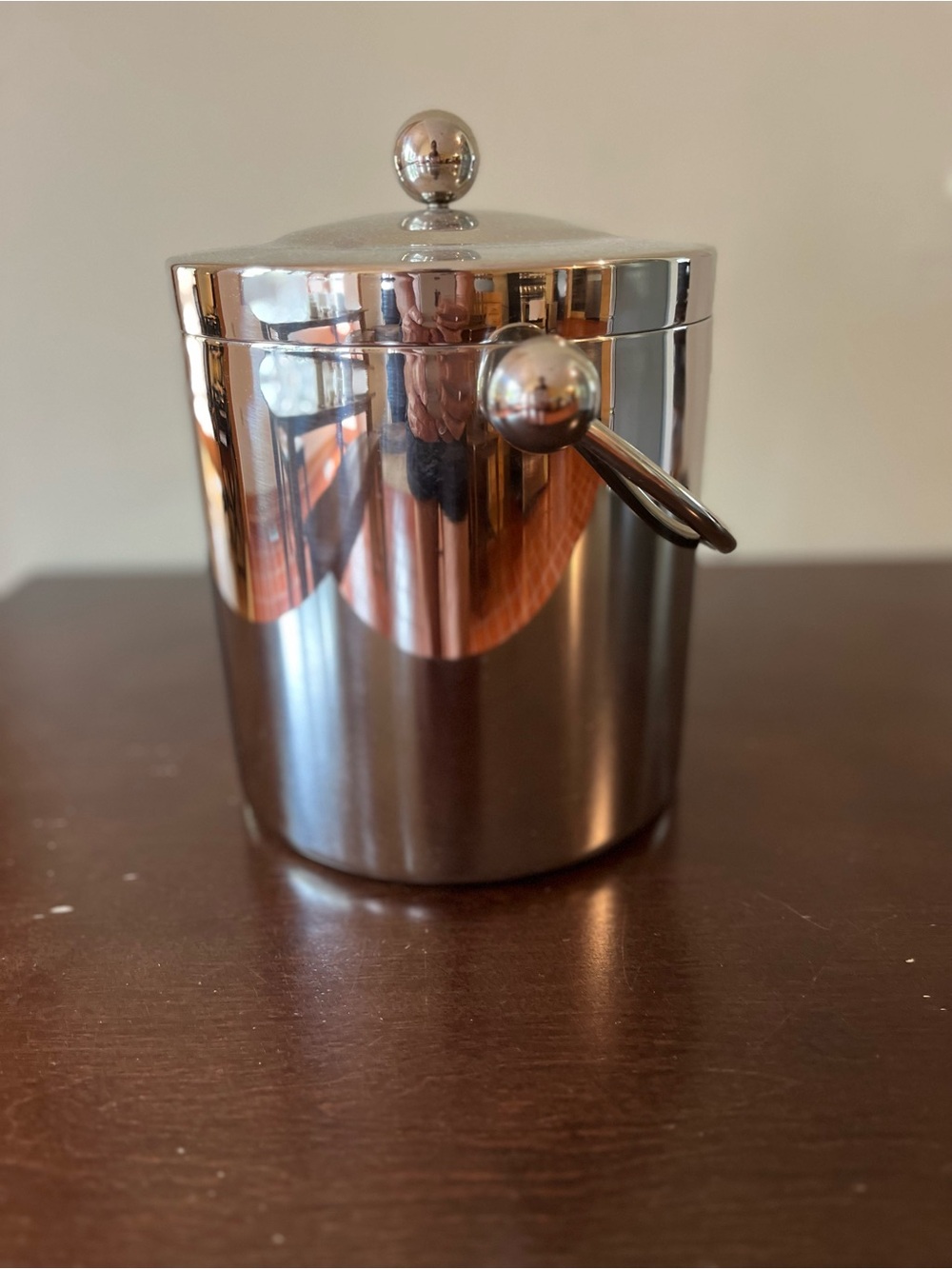 Silver Stainless Steel Ice Bucket with Lid and Side Ring